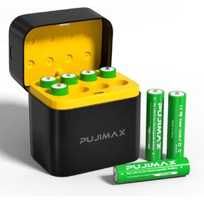8 Pack Rechargeable AA Batteries Lithium with Fast Charger, 1.5V 3400mWh Constant Output Li-ion Double A Batteries with Charging Storage Box, Long Lasting Cycle Times up to 2000x