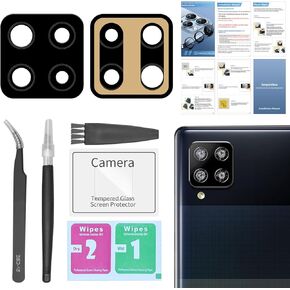 2 Pack for Samsung Galaxy A42 Back Rear Camera Lens Glass Replacement with [Camera Lens Protector]+ Pre-Installed Adhesive Include Repair Tool Set+Installation Manual