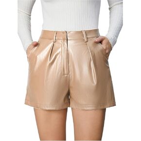 Milumia Women's PU Leather High Waisted Pleated Wide Leg Dressy Shorts with Pocket