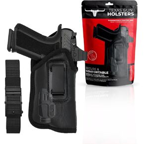 IWB Gun Holster Bundle - Concealed Inside The Waistband Carry with Secure Clip & Belt - Universal Gun Fit for 9mm/40/45 Models with Optic, Flash and/or Laser Attachments