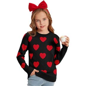 IIMMER Valentine's Day Girls Heart Pattern Knit Sweater 5-14 Years