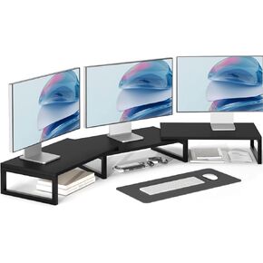 TEAMIX 3 Shelf Long Monitor Stand Riser with Metal Leg, Adjustable Stand for Desk Dual Triple Monitor Stand for 2/3 Screens/PCs/Printers/Laptops Desk Organizer for Home Office (White, 46 inch)