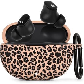 AIRSPO Case for Beats Studio Buds/Beats Studio Buds Plus Case Cover 2021/2023 Silicone Floral Printed Protective Beats Studio Buds Earbuds Headphones Case Cover Skin with Keychain (Khaki/Leopard)