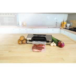 Nesco FreshLock Pro VS-15 Stainless Steel Vacuum Sealer, moist and dry seal, roll storage, 120 watts, with bags and rolls, simple and easy to use