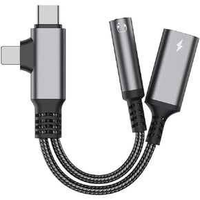 Lightning Port and aux in and Type c Converter 2-in-2 and iPad Pro usbc Adapter Lightning to 3.5mm Headphone Jack Adapter with Fast Chargin