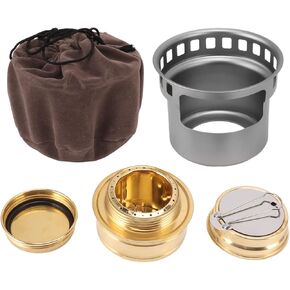 Alcohol Stove, Camping Stove with Stove Cover, Lightweight Brass Stove for Outdoor Camping Hiking Backpacking(gray)