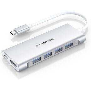 LENTION USB-C Multi-Port Hub with 4K HDMI Output, 100W PD, 4 USB 3.0 5Gbps Compatible 2023-2016 MacBook Pro, New Mac Air & Surface, Chromebook, iPhone 15, More, Stable Driver Adapter (C35, Silver)