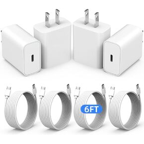 USB C Charger for iPhone 16 15,20W USB C Charger Blocks with 6FT Fast Charging Cable,4Pack Wall Charger Compatible with iPhone 16/16 Pro/15/15 Pro/ipad Pro 12.9/ipad air,Pack of 4