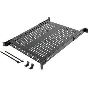 1U 4-Post Vented Server Rack Mount Shelf,27.6in Deep with Adjustable Depth 19.7-37.4inch,Supports to 242 lbs,Universal Tray for 19 Inch AV/Network Equipment Rack,Black