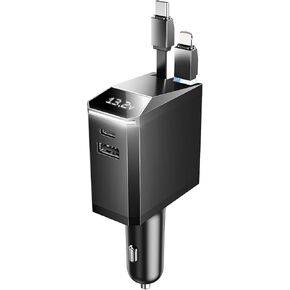 Retractable Car Charger 217W, USB C Car Charger with HD Voltage Monitor for Laptop, iPhone 16 Car Charger Fast Charging for iPhone16 15 14 13 Pro Max, iPad, Samsung, Pixel