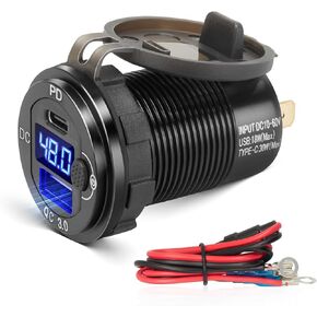 Anina Club Car Charger 12V 24V 36V 48V 60V 30W PD QC 3.0 Dual Port Type C Charger Fast Charging High Voltage USB Outlet for Club Car Boat Marine Bus Truck Golf RV Motorcycle