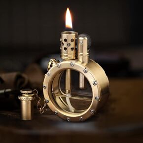 Morisk Vintage Trench Lighter, Windproof Pipe Lighter Fluid Refillable with Creative Transparent Bottle, Cool Classic Kerosene Lighters, Brass Antique Lighters, Gifts for Men (Fuel Not Included)
