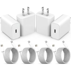 Fast Charger for iPhone,USB C Chargers 4Pack,MFi Certified 20W PD Wall Phone Charger Block with 6FT USB-C to Lightning Cable for iPhone 14 13 12 11 Pro Max XR XS X, iPad,AirPods Pro and More(4-Pack)