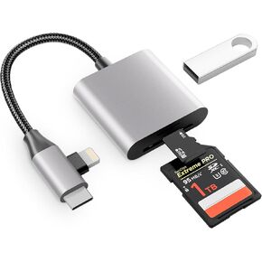 3-in-2 USB C SD TF Card Reader for iPhone/iPad/Mac/Laptop, Dual Connector Memory Card Adapter with USB OTG, Plug and Play
