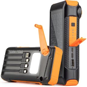 Solar Power Bank 20000mAh Built in Hand Crank and 4 Cables,22.5W Fast Charge Power Bank Solar Portable Charger LEDs Flashlight,Fast Charging Battery Pack for Outdoor Camping Survival Gear