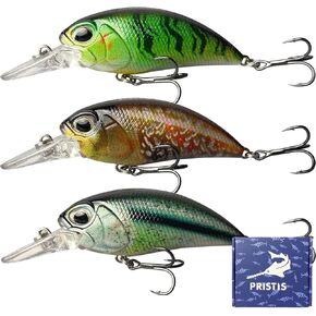 3 pcs Crankbait Fishing Lures for Bass, Crank Bait with Treble Hooks, Shallow Deep Diving Swimbait Set, Minnow Jerkbait Lure Kit Saltwater & Freshwater, Hard Bait for Trout Crappie Walleye
