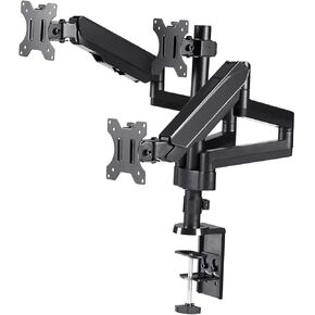 TechOrbits Triple Monitor Mount - Three Arms Computer Screen Stand - Full Motion Articulating Gas Springs for 3 Screens - Universal Fit for 13" - 27" Screens