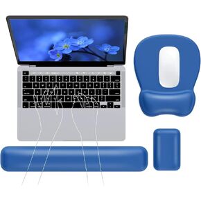 Leolee Mouse Pad Wrist Support and Keyboard Wrist Rest, Blue Elbow Rest Pads for Desk with Non-Slip PU Base, Memory Foam, Pain Relief Ergonomic Mouse Pad Set for Computer, Laptop, Gaming and Office
