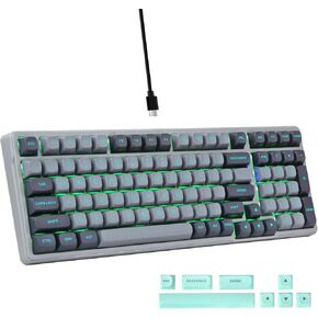 Wired Mechanical Gaming Keyboard, Creamy Sound, Pre-lubed Linear Switches, Gasket Structure with Sound Dampening Foam, Green LED Backlit RGB Side Light, 99 Keys Custom Keyboard for PC,Gray/Black