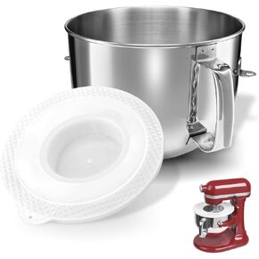 6QT Stainless Steel Mixer Bowl, Mixing Bowl with Bowl Lid Covers & Ergonomic Handle, Compatible with Kitchen Aid 6 Quart Bowl-Lift Stand Mixer, Dishwasher Safe (6QT Mixer Bowl)