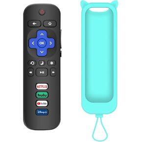 Replacement for Roku Remote Control and Protective Glow Cover Combo for Roku TV - Compatible with TCL/Hisense/Onn/Sharp/Element/Westinghouse/Philips/Insignia Roku TV(Blue)