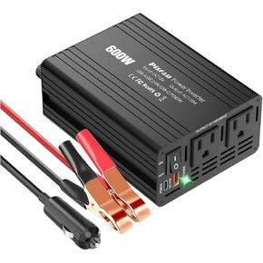 [Updated] 600W Power Inverter for Vehicles 12v to 110v, Dual DC to AC Car Inverters Converter Car Adapter for Wall Plug Outlet with USB C 65w/24W Fast Charge for Laptop Road Trip/Long Drive/Camping