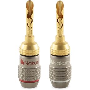 Nakamichi FanLock Excel Series 24k Gold Plated BFA Banana Plug 10 AWG - 18 AWG Gauge Size 4mm for Speakers Amplifier Hi-Fi Stereo Home Theatre Radio Audio Wire Cable Quick Connector, 4 Pcs (2-Pairs)
