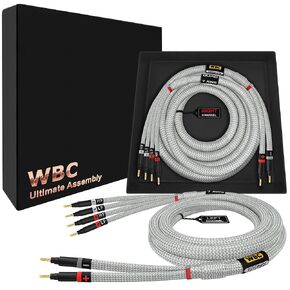 WORLDS BEST CABLES 20 Foot Ultimate - 7 AWG - Ultra-Pure OFC – Extra Premium Audiophile HiFi Bi-Wire Speaker Cable Pair with Eminence Gold Banana Plugs & Silver Tweed Jacket