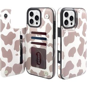 Topperfekt Flip Leather Weather Wallet حامل بطاقة Card Roofroof متوافق مع iPhone 16 Pro Max 6.9 "النساء والفتيات مع البطاقة ، Holder Kickstand Double Magnetic Clasp (نمط البقر البني)