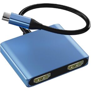 USB C to Dual HDMI Adapter 4K@60Hz, Type C to HDMI Splitter for Extended Display, Dual Monitor Adapter for Laptop, Thunderbolt 4/3 Compatible with MacBook, Dell XPS 13/15, HP,(Mac OS ONLY Mirror Mode)