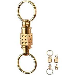 Brass Quick Release Keychain, Durable Design with 360° Rotation, Pull Apart Detachable Keychain Waist Belt Buckle, Heavy Duty Car Key Holder Accessory with 2 Key Rings