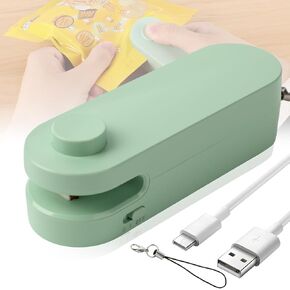 4 in 1 Bag Cutter and Sealer, Mini Bag Sealer with Cutter, USB Rechargeable Bag Sealer, Portable Bag Resealer for Plastic Bags Snacks & Food Storage (Green)