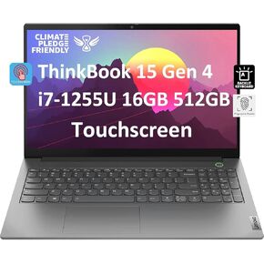 Lenovo ThinkBook 15 Gen 4 Business Laptop (15.6" IPS FHD Touchscreen, Intel 10-Core i7-1255U, 16GB RAM, 512GB SSD), FHD Webcam, Narrow Bezel, Backlit, Fingerprint, Thunderbolt 4, Win 11 Pro, Grey