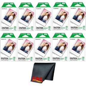 Fujifilm Instax Mini Instant Camera Film (200 Photo Exposure) Bundle with 6AVE Microfiber Cleaning Cloth