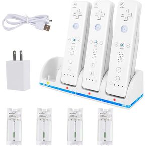 4 in 1 Wii Remote Charger,Charging Station with 4 Pack 2800mAh Rechargeable Battery,Plugs,USB Cable for Wii/Wii U Remote Controller(Not Include Remote)