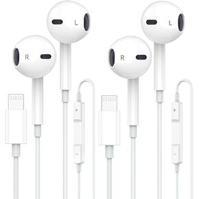 2 Pack Earphones Wired Earbuds with Built-in Microphone & Volume Control Nosie Reduction Headphones Compatible with iPhone 14/13/12/11/XR/XS/X/8/7/SE/Pro/Pro Max, Support All iOS System