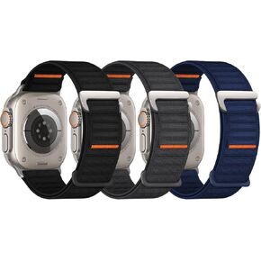 3 Pack Sport Bands Compatible with Apple Watch Ultra Band 49mm 46mm 45mm 44mm 42mm 41mm 40mm 38mm for Men Women, Adjustable Stretchy Nylon Strap for iWatch Ultra Series 10 9 8 7 6 5 4 SE