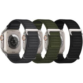 3 حزمة رياضية نطاقات متوافقة مع Apple Watch Ultra Band 49mm 46mm 45mm 44mm 42mm 41mm 40mm 38mm للرجال ، حزام نايلون قابل للتعديل لـ Iwatch Ultra Series 10 9 8 7 6 5 4 SE