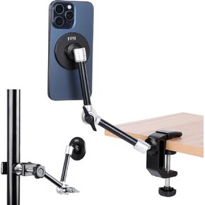 Magnetic Phone Holder for Desk,Flat Surface,Rod,Music Stand,Kitchen Cabinet, with Strong Clamp 360°Adjustable Magic Arm Cell Phone Mount for Magsafe iPhone 16 15 14 13 12 Series