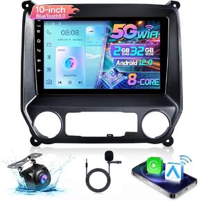 13.1 Inch 8 Core Car Radio for Chevy Silverado GMC Sierra 2014-2018,5Ghz WiFi Android 12 IPS Touchscreen Silverado Radio with Carplay Android Auto BT DSP 48EQ Backup Camera Mic 8G+128G,Black