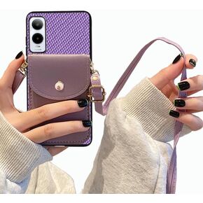 For Cricket Icon 6 Case with Card Holder Women/Girly, Cricket Icon6 5G Wallet Case PU Learher | Credit Card Slots Wallet with Strap Crossbody Magnetic Buttons Cricket Icon 6 Flip Cover -Purple in Kuwait