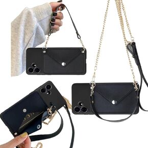 for Celero5G+ 2024 Wallet Case Crossbody Chain Strap, Celero 5G Plus 2024 Phone Case Back Wallet with Card Holder for Women Girly, Credit Card Slots Case with Faux Learher Wrist Strap -Black