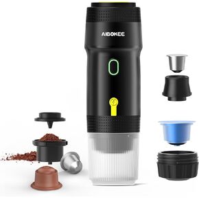 Portable Electric Espresso Machine,Travel Coffee Maker for Camping, Car Coffee Maker Self-Heating with USB-DC,3-in-1 Extraction of 8g Coffee powder,NS and small capsules for RV,Hiking,Office B