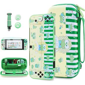 FUNDIARY CUTE Anime Frog Carrying Caseing for Nintendo Switch ، Green Accessroies Kit for Switch Console Joycon مع Carry Case ، TPU Dockable Cover ، واقي الشاشة ، وحزام الكتف وقبعات الإبهام 2 in Kuwait