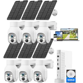 Solar Security Cameras Outdoor Wireless, 3 Cam-Kit, 5G&2.4G WiFi 10CH NVR, No Subscription, Solar-Powered Home Security Cameras System with 360° Pan&Tilt,Motion Detection,2K Color Night Vision