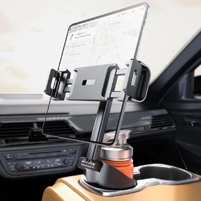eSamcore Cup Hold Tablet Holder Mount for Car, [Unobstructed Cup Holder] for iPad Holder with Flexible Hollow Mount Base, 360 Rotatable Deep Clamp Compatible with 6"-11" iPad, iPhone, Foldable Phones