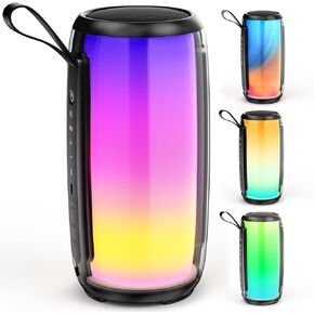 Bluetooth Speaker, Wireless Portable Waterproof Speaker with Stylish Lights, Support TWS/TF Card/USB/AUX, Loud HD Stereo Sound, Robust Bass, Lightweight for Party/Outdoor/Camping