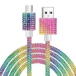VOFUOE USB to USB C Cable, Type C 60W Fast Charging Cable Bling Sparkling Diamond USB C Charging Cord for Women 4FT for iPhone 16/16 Pro/ 16 Pro Max, Galaxy S24 Ultra, iPad 10th Generation-Rainbow