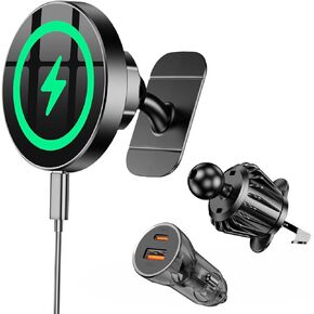 for Magsafe Car Mount Charger Wireless Car Charger Mount【20 Strong Magnets & 15W】 Magsafe Car Charger Dashboard, Automobile Car Phone Holder Charger for iPhone 15 Pro Plus Max 14 13 12 MagSafe Case