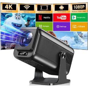 Mini Projector with Wifi and Bluetooth, Portable Projector 1080P Full HD 4K Decoding for Phone and Laptop, Smart Projector for Outdoor use, Proyectores 4k Bluetooth Wifi 6